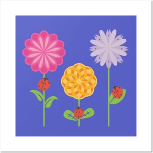 Ladybugs in a Flower Garden Posters and Art